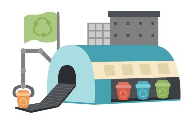 Vector waste recycling plant icon. Garbage sorting factory illustration. Trash recycle illustration. Cute earth day landscape or scene