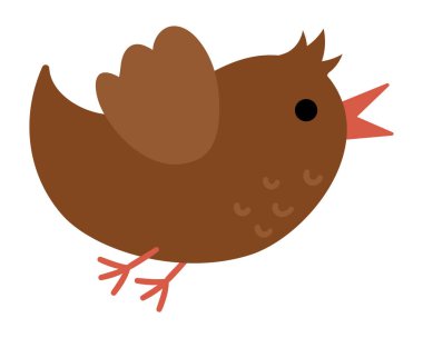 Vector flying bird. Funny brown woodland animal icon. Cute forest illustration for kids isolated on white background.