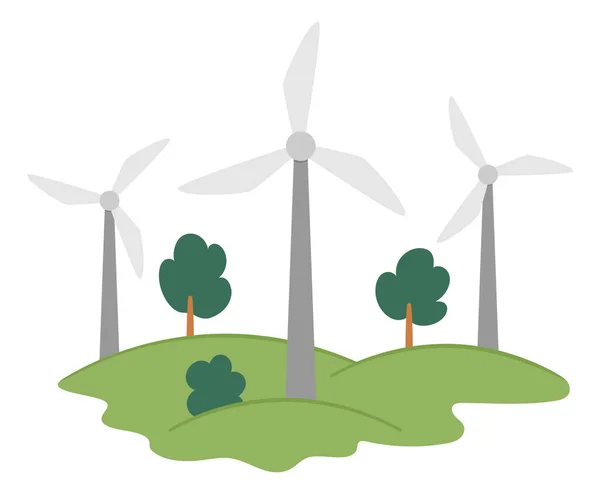 矢量风力发电机或涡轮机图标 关于替代能源的说明 环境友好的概念 生态电气设备说明 可爱的地球日景观或景象 — 图库矢量图片