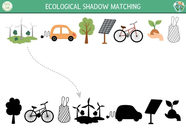 Ecological Shadow Matching Activity Alternative Energy Sources Transport Earth Day — 스톡 벡터
