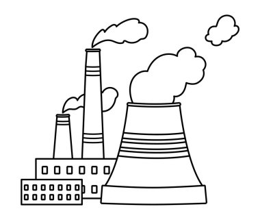 Vector black and white thermal power station icon. Electricity factory line illustration. Traditional energy source illustration. Cute earth day landscape, scene or coloring pag