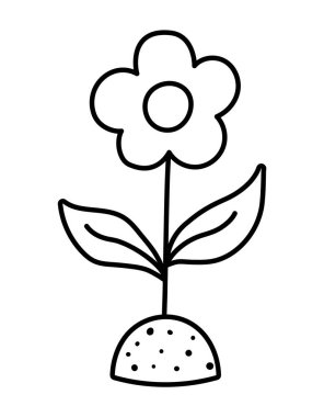 Vector black and white growing flower. Floral decorative element. Beautiful spring or summer line clipart isolated on white background. Ecological planting a seed concept or coloring pag