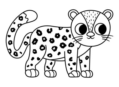 Vector black and white amur leopard icon. Endangered species line illustration. Cute extinct animal. Funny wild animal illustration for kids. Nature protection coloring pag