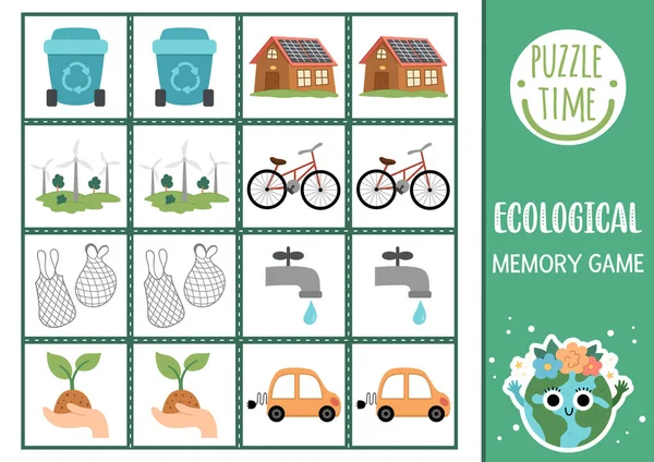 Vector Ecological Memory Game Cards Traditional Environment Friendly Symbols Eco — Image vectorielle