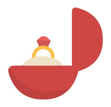 Vector wedding ring with red stone in jewelry box. Cute marriage or proposal symbol clipart element for bride and groom. Just married couple accessory. Cartoon ceremony illustratio