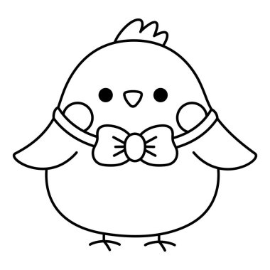 Vector black and white Easter chick icon for kids. Cute line kawaii chicken illustration or coloring page. Funny cartoon bird character. Traditional spring holiday symbol in bo