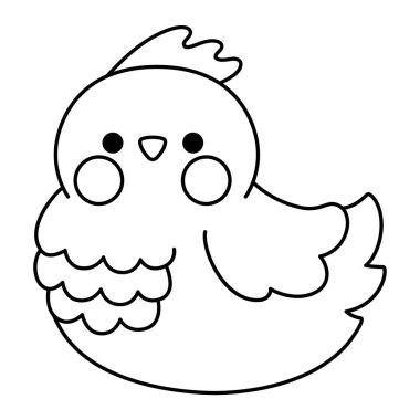 Vector black and white kawaii hen icon for kids. Cute line animal illustration or coloring page. Funny cartoon character. Adorable chicken clipar