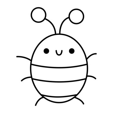 Vector black and white kawaii brown bug icon for kids. Cute line smiling beetle illustration or coloring page. Funny cartoon character. Adorable insect clipar