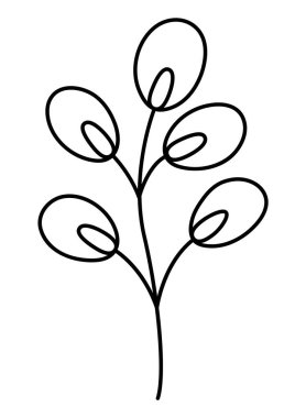 Vector black and white illustration of pussy willow brunch isolated on white background. Easter traditional symbol and design element. Cute cartoon spring icon picture or coloring pag