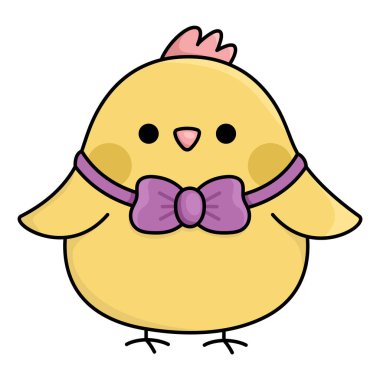 Vector Easter chick icon for kids. Cute kawaii chicken illustration. Funny cartoon bird character. Traditional spring holiday symbol in bo