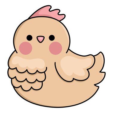 Vector kawaii hen icon for kids. Cute animal illustration. Funny cartoon character. Adorable brown chicken clipar
