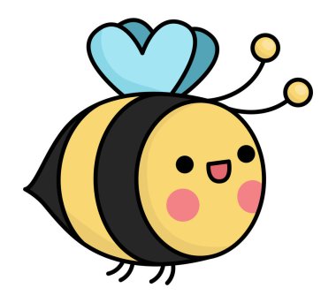 Vector kawaii flying bee icon for kids. Cute animal illustration. Funny cartoon character. Adorable yellow insect clipar