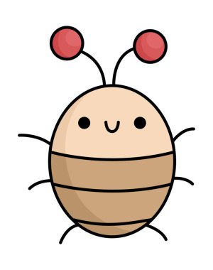Vector kawaii brown bug icon for kids. Cute smiling beetle illustration. Funny cartoon character. Adorable insect clipar