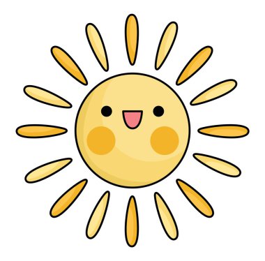 Vector kawaii sun icon for kids. Cute weather element symbol illustration. Funny smiling cartoon character. Adorable planet clipart