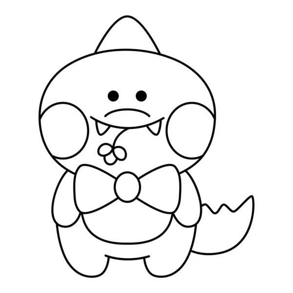 Vector Black White Kawaii Dragon Icon Kids Cute Line Animal — Wektor stockowy