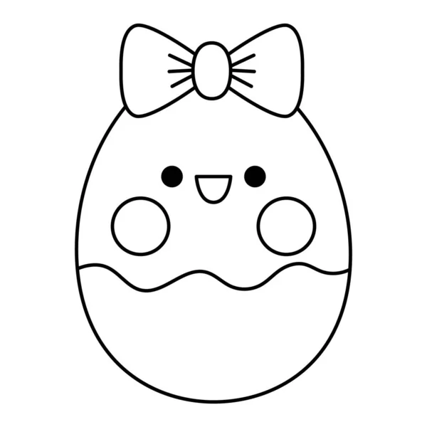Vector Black White Kawaii Egg Icon Kids Cute Line Easter — Vetor de Stock