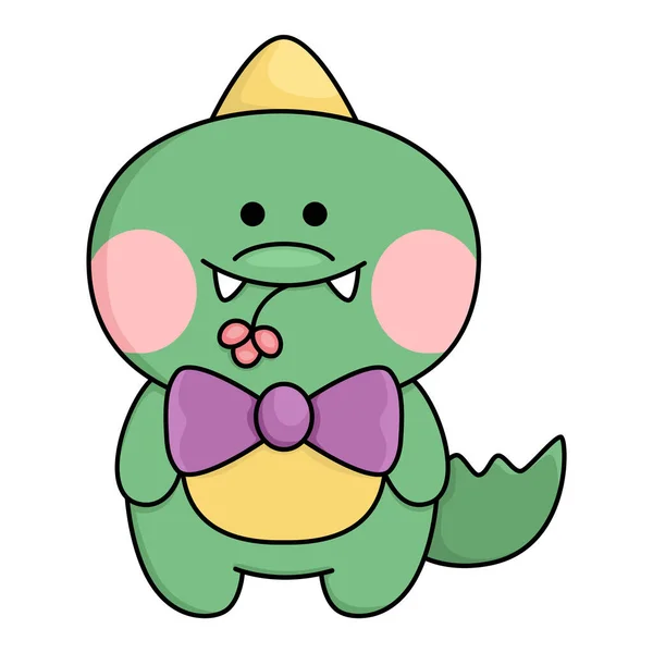 Vector Kawaii Dragon Icon Kids Cute Animal Illustration Funny Cartoon — Vetor de Stock