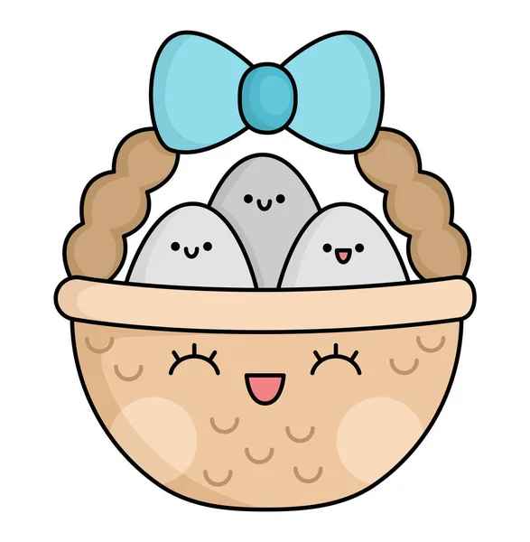 Vector Kawaii Basket Eggs Icon Kids Cute Easter Symbol Illustration — Stockový vektor