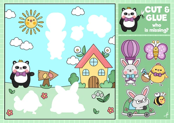 Vector Easter Cut Glue Activity Crafting Game Cute Kawaii Egg — 图库矢量图片