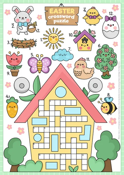 Vector Easter Country House Shaped Crossword Puzzle Kids Spring Holiday —  Vetores de Stock