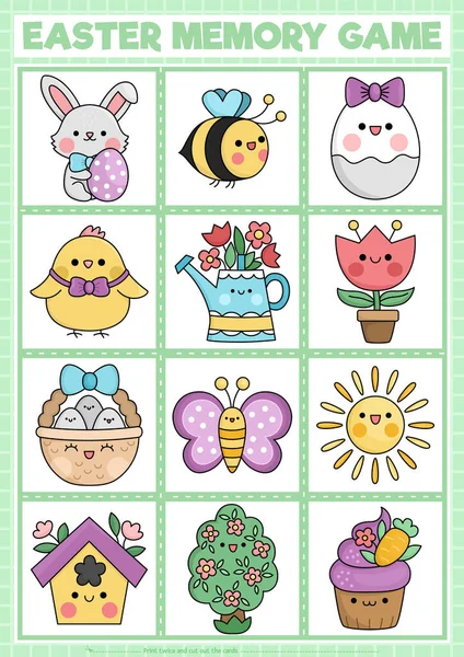 Vector Easter Kawaii Memory Game Cards Cute Traditional Holiday Symbols — 图库矢量图片