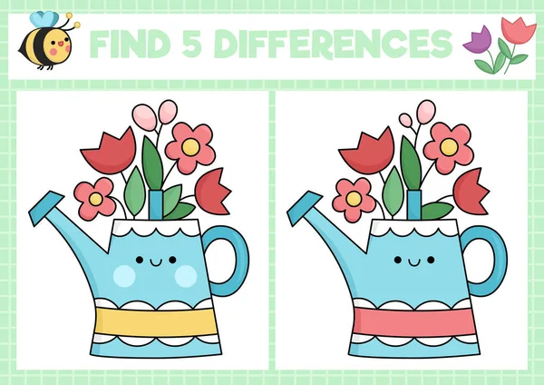 Garden Kawaii Find Differences Game Children Attention Skills Activity Cute — Image vectorielle