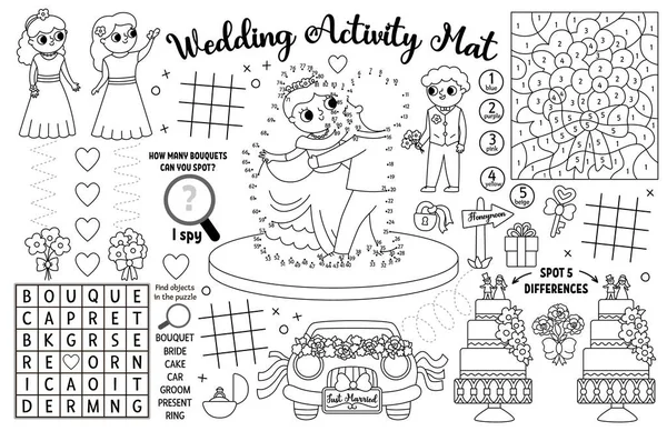 Vector Wedding Placemat Kids Marriage Ceremony Printable Activity Mat Maze — Stock Vector