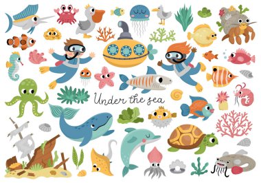 Denizin altındaki taşıyıcı. Deniz yosunları, balıklar, dalgıçlar, denizaltılar olan okyanus koleksiyonu. Çocuklar için çizgi film hayvanları ve yabani otlar. Yılan gemi, yunus, balina, kaplumbağa ve ahtapotla tırman.