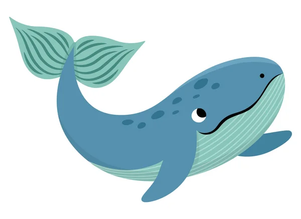 ベクトルブルーのクジラのアイコン かわいい面白い魚と海のイラストの下で 海の動物の群れ 白い背景に隔離された子供のための漫画水中または海洋クリップアート — ストックベクタ