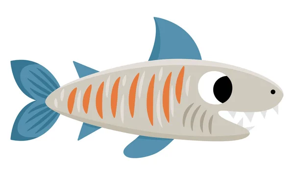 Vektör Köpekbalığı Ikonu Deniz Resimlerinin Altında Sevimli Komik Balıklarla Okyanus — Stok Vektör