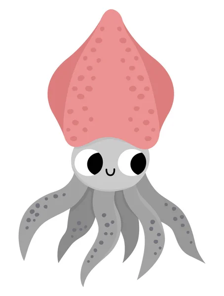 Icona Del Calamaro Vettore Sotto Mare Illustrazione Con Simpatici Pesci — Vettoriale Stock