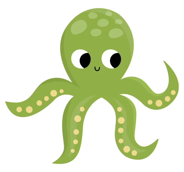 Vector Green Octopus Icon Sea Illustration Cute Funny Ocean Animal — Stock Vector