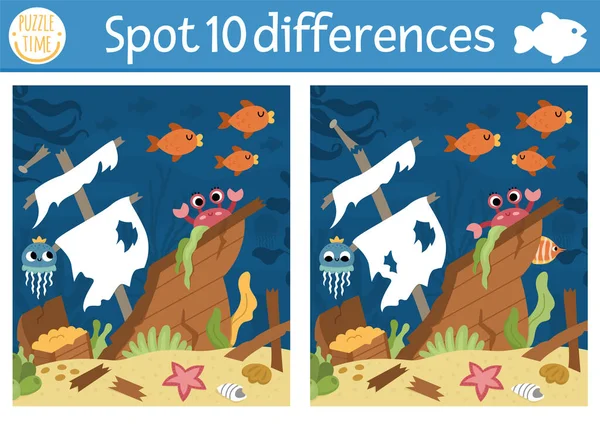 Encontrar Jogo Diferenças Para Crianças Abaixo Mar Atividade Educativa Com — Vetor de Stock