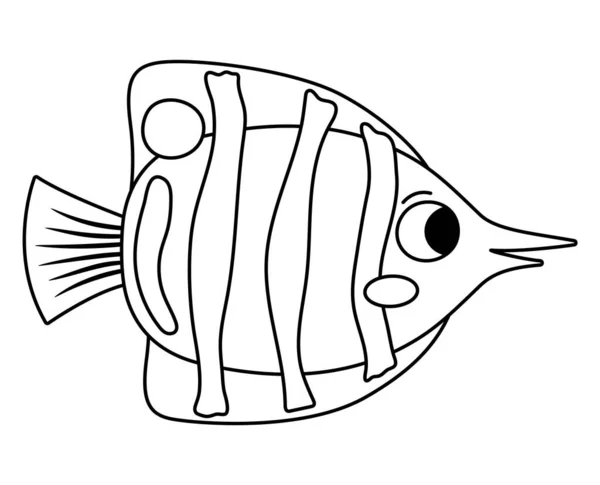 矢量黑白蝴蝶鱼图标 在海底图解下用可爱有趣的生物 海洋动物的倾向 卡通片水下或海上剪贴画或儿童彩绘页 — 图库矢量图片