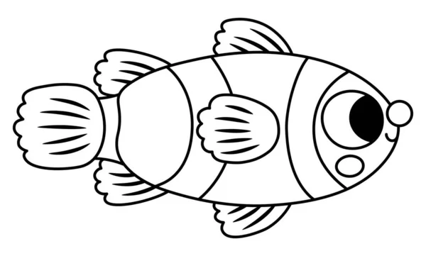 Siyah Beyaz Palyaço Balığı Ikonu Deniz Çizgisi Çiziminin Altında Sevimli — Stok Vektör
