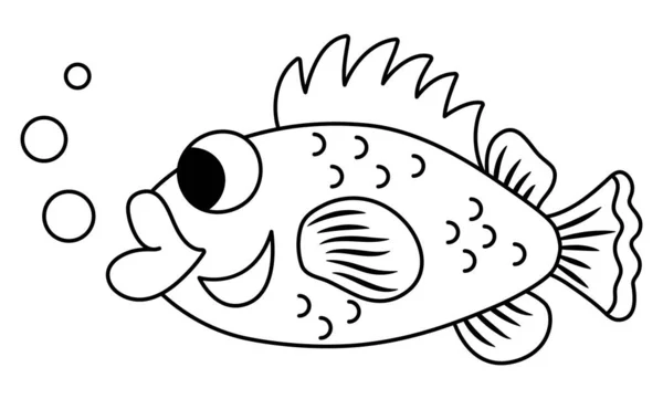 矢量黑白石斑鱼或栖木图标 在海底图解下面画着可爱有趣的海底低音 海洋动物的倾向 卡通片水下或海上剪贴画或彩色页面 红鱼图片 — 图库矢量图片