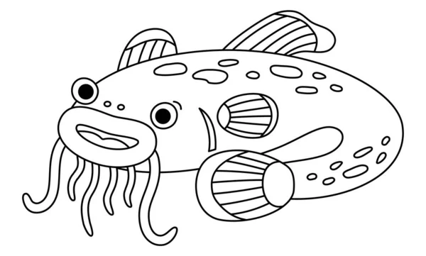 矢量黑白鲶鱼图标 在海底图解下面画着可爱有趣的鱼 海洋动物的倾向 为儿童设计的水下或海上漫画剪贴画或彩色网页 沙头鱼图片 — 图库矢量图片