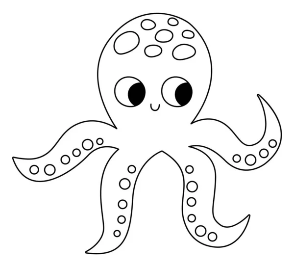 Vector Zwart Wit Octopus Icoon Onder Zeelijn Illustratie Met Schattige — Stockvector