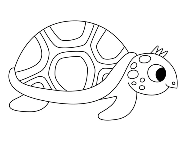 Векторная Черно Белая Черепаховая Икона Морской Линией Иллюстрация Милым Смешным — стоковый вектор