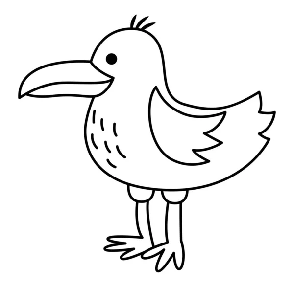 Vector Black White Seagull Icon Sea Line Illustration Cute Funny — Stock Vector