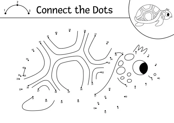 Vector Dot Dot Kleur Activiteit Met Schattige Schildpad Onder Zee — Stockvector