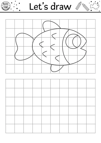 把鱼拉上来在海图作业表下的矢量 给水生动物的孩子们印刷的黑白活动 海洋生物复制或完成图片着色桶 — 图库矢量图片