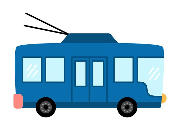 Векторний Синій Тролейбус Смішний Електричний Автобус Дітей Милий Автомобіль Кліп — стоковий вектор