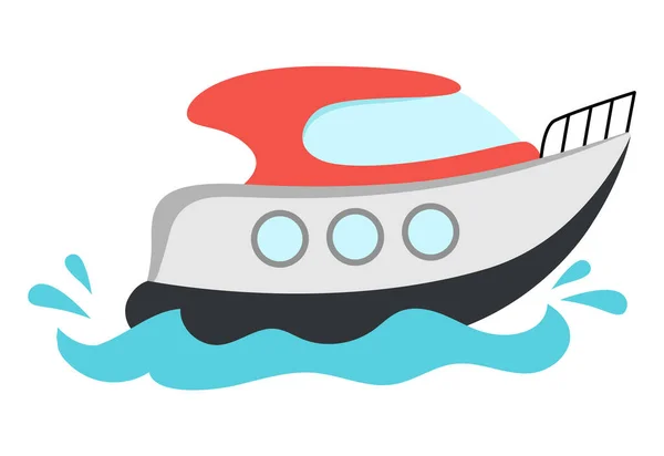 Vector Speedboat Waves Splashes Water Transport Icon Funny Nautical Transportation — Stock Vector