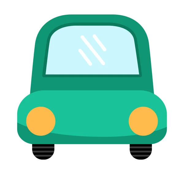 Vector Green Car Front View Funny Automobile Kids Cute Vehicle — Stock Vector