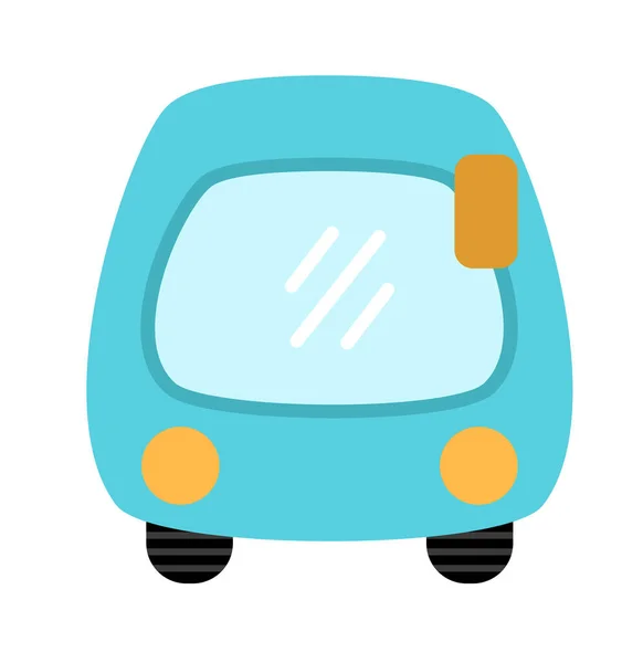 Icona Con Vista Frontale Vettoriale Blu Bus Autobus Divertente Bambini — Vettoriale Stock