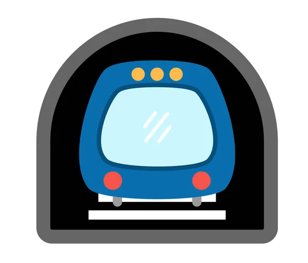 Векторный Синий Метропоезд Вид Спереди Забавный Подземный Транспорт Детскими Колясками — стоковый вектор
