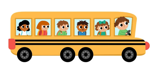 Vector Lange Schoolbus Met Chauffeur Passagiers Terug Naar School Educatieve — Stockvector