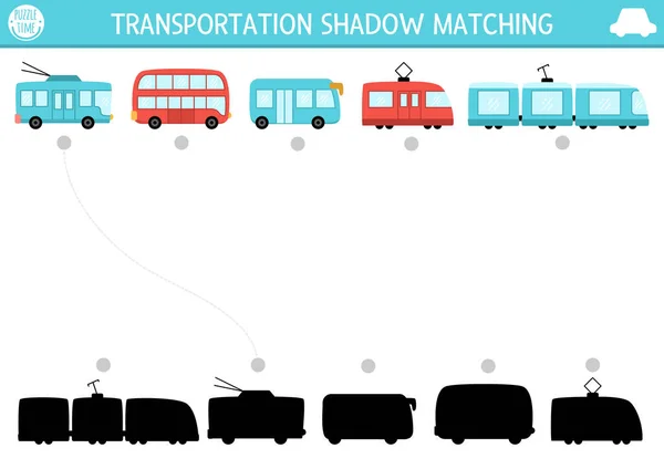 Соответствие Деятельности Теней Транспортировки Общественный Транспорт Симпатичными Автобусами Троллейбусами Трамваями — стоковый вектор