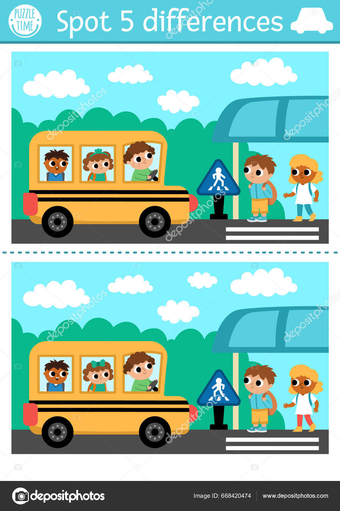 Encontrar Jogo Diferenças Para Crianças Transporte Atividade